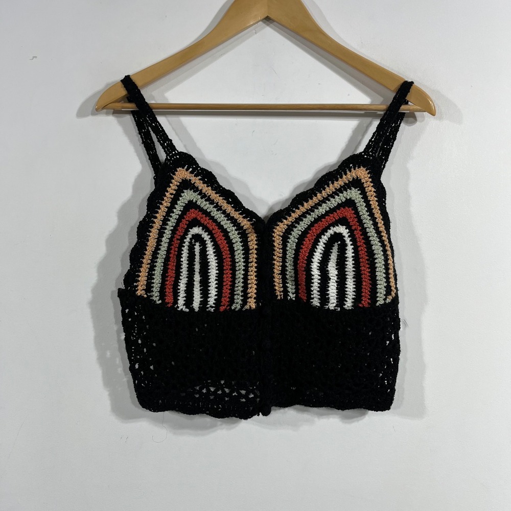 POL Boho Festival Crochet Bralette Top Rainbow Knit Large Fairy Grunge Hippie
